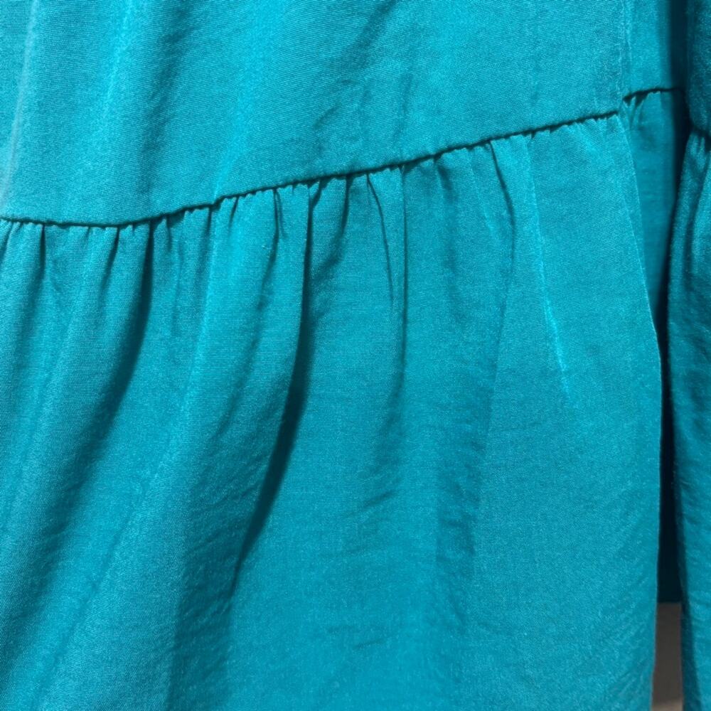 Entro Teal Green Ruffle Mini Dress Medium Flutter Sleeve Smocked Tiered Boho - Picture 2 of 10